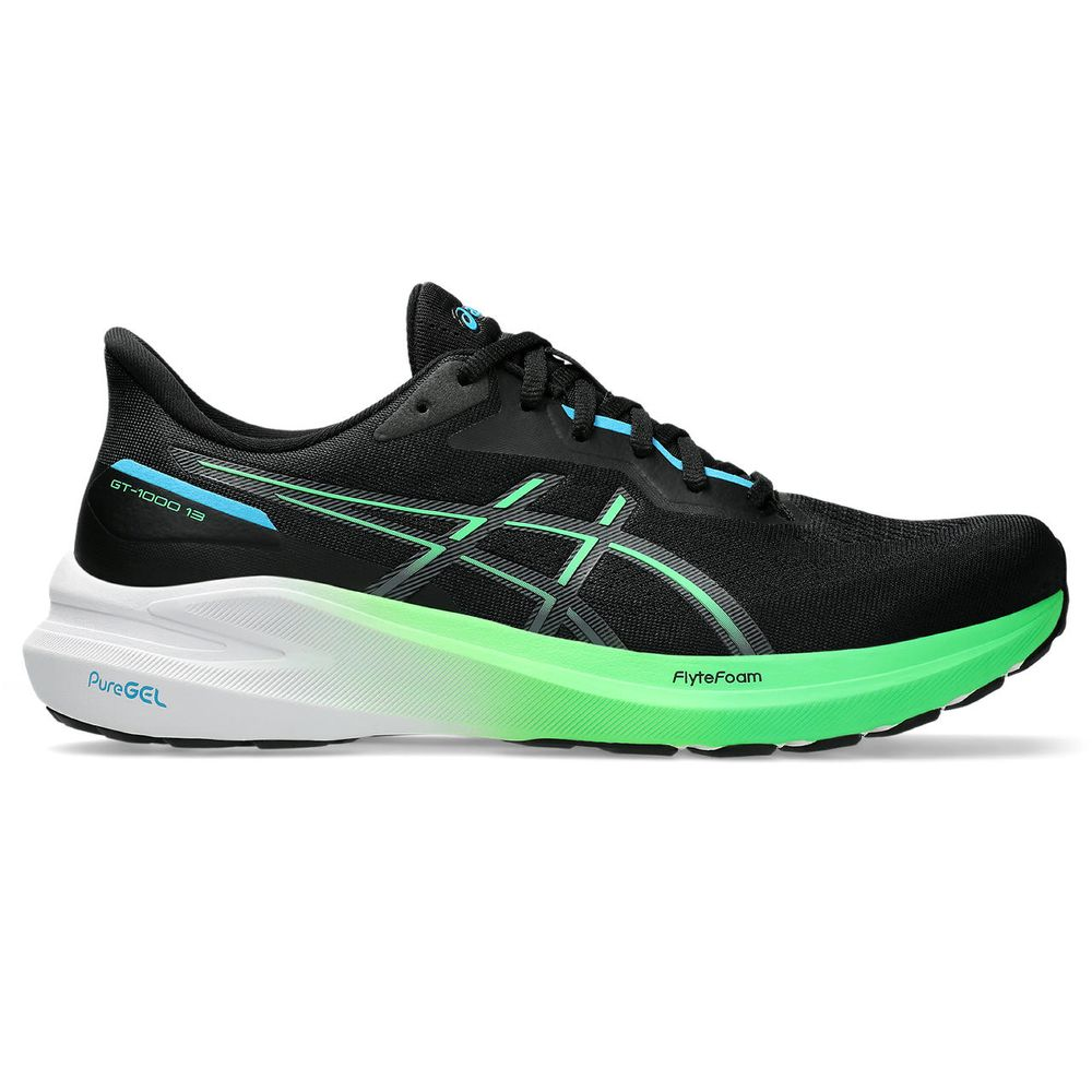 Tênis ASICS GT-1000 13 - Masculino - Preto com Branco e Verde