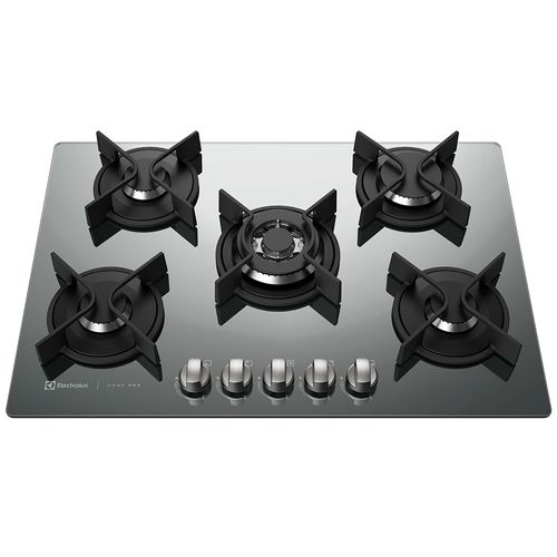 Cooktop 5 Bocas Electrolux a Gás Prata com Tripla Chama e Grade Ferro Fundido Home Pro (GC75U) - Bivolt