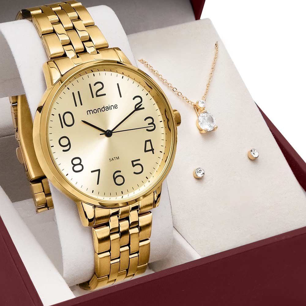 Kit Relógio Mondaine Feminino com Colar e Brincos 32599LPMKDE1K1