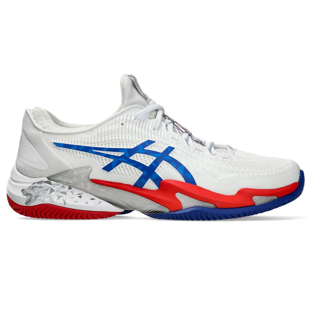 Tênis ASICS Court FF 3 Novak Clay - Masculino - Branco com Azul e Vermelho