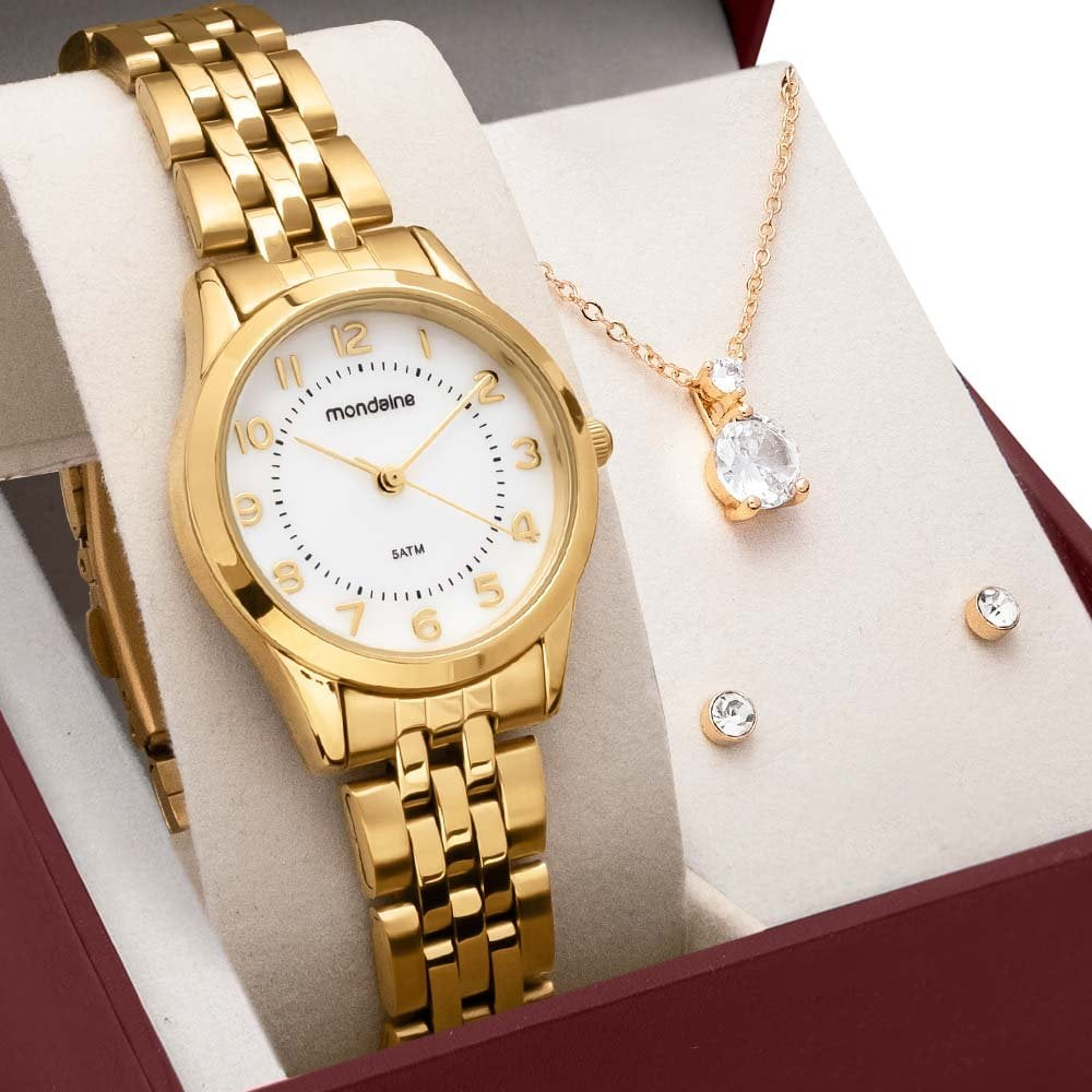 Kit Relógio Mondaine Feminino com Colar e Brincos 32796LPMKDE1K1