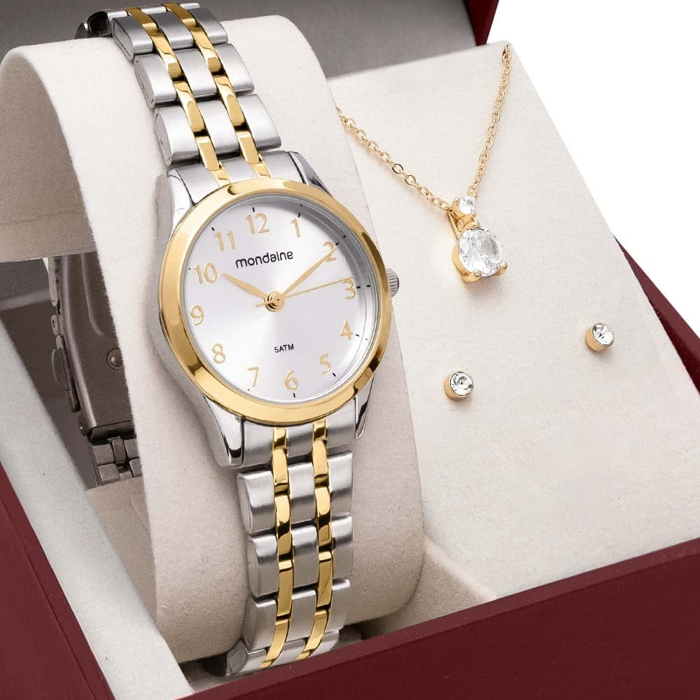 Kit Relógio Mondaine Feminino com Colar e Brincos 32608LPMKBE3K1