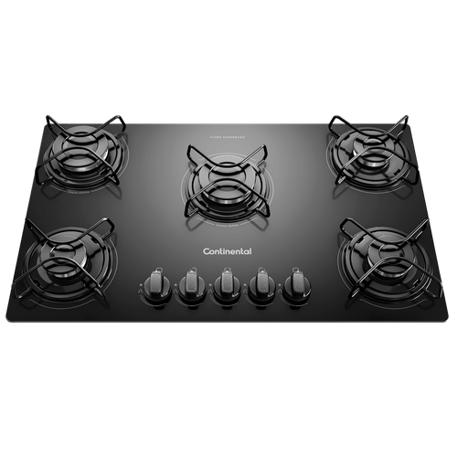 Cooktop 5 Bocas Continental a Gás de Vidro Temperado Preto (KC5GP) - Bivolt