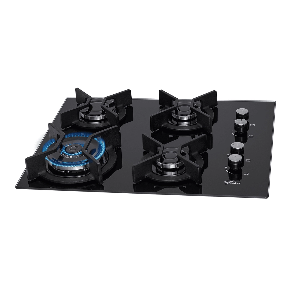 Cooktop A Gás Fischer 4 Bocas Tripla Chama Infinity Com Trempe De Ferro Fundido Mesa Vidro 26297-57076 Bivolt