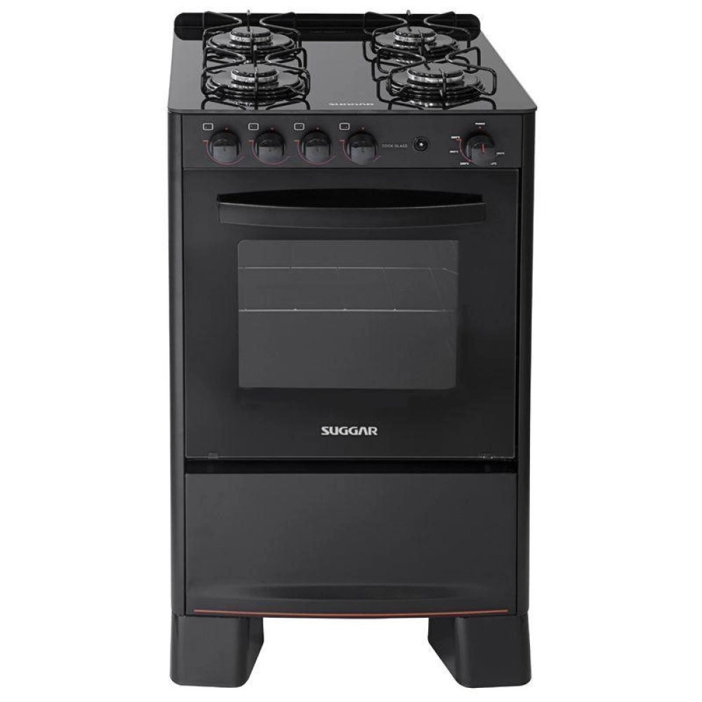 Fogão 4 Bocas Suggar Cook Glass Mesa De Vidro Preto Bivolt - Fgvcg410pt