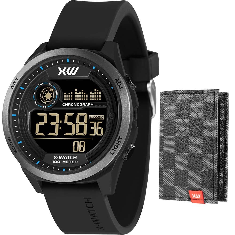 Kit Relógio Digital X-Watch Masculino com Porta Cartões XMPPD790K0BVPXPX