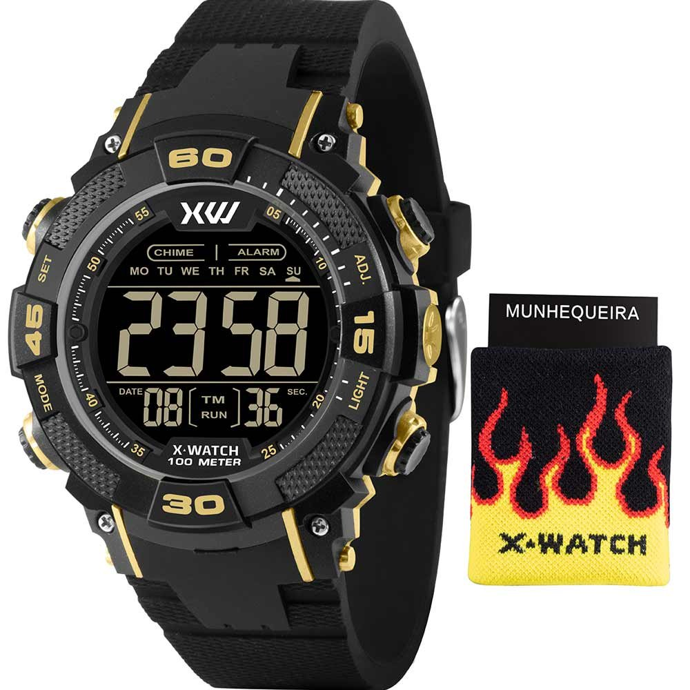 Kit Relógio Digital X-Watch Masculino com Munhequeira XMPPD796K0BMPXPX