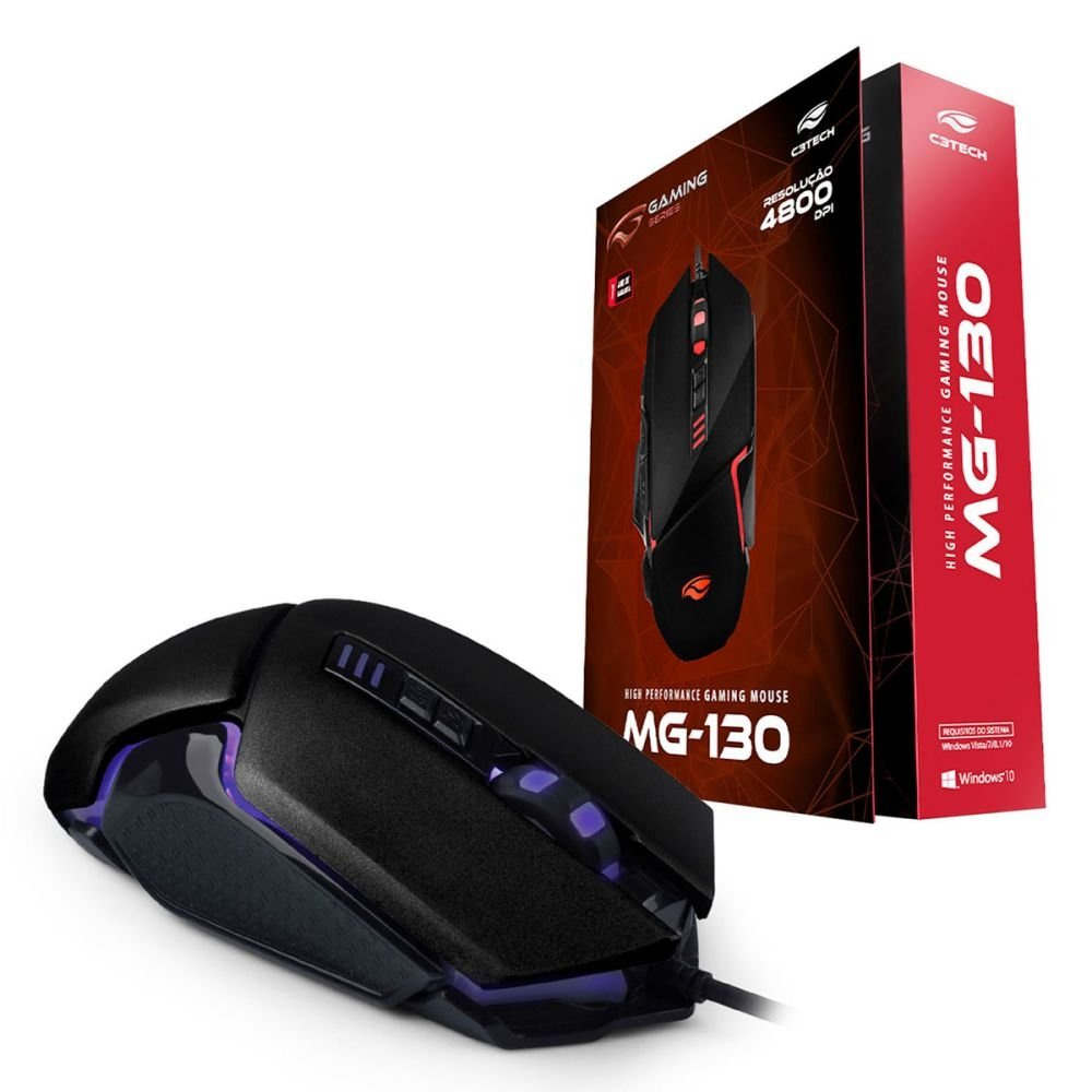 Mouse Gamer C3Tech MG-130BK, USB, RGB, 4800DPI, Preto