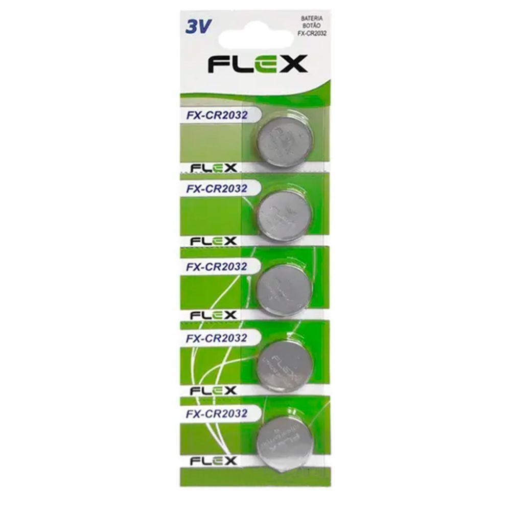 Bateria Botão Litio Flex CR2032, 3v, Blister C/ 5 unidades, - FX-CR2032