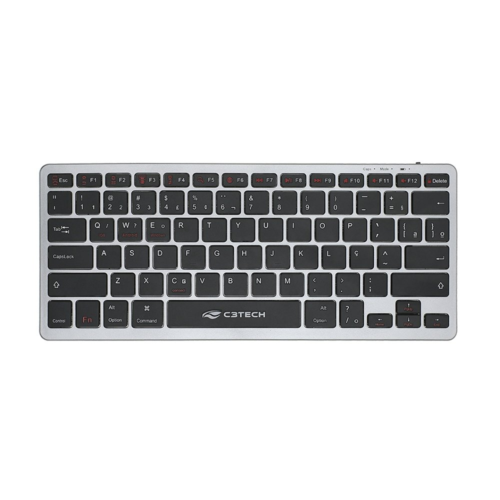 Teclado C3Tech Sem Fio Bluetooh K-BT50BK Recarregável | Multimídia, Preto/Cinza