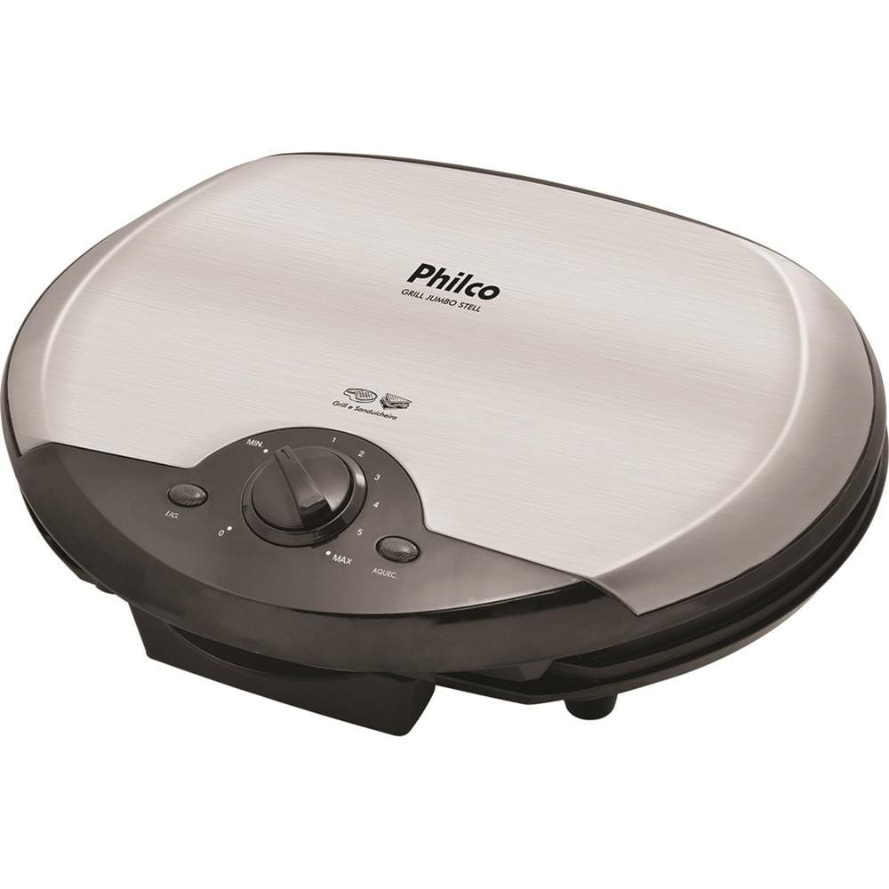 Sanduicheira Grill Philco Jumbo Steel com Controle de Temperatura - Cinza/Preto - 220v