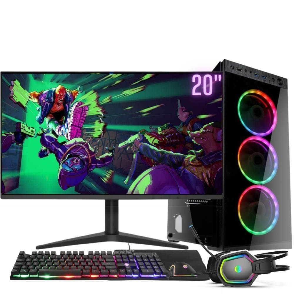 Computador Gamer Completo RGB Intel Core i7 8GB SSD 480GB Kit Gamer com Headset Monitor 20" Windows 10 3green Premium