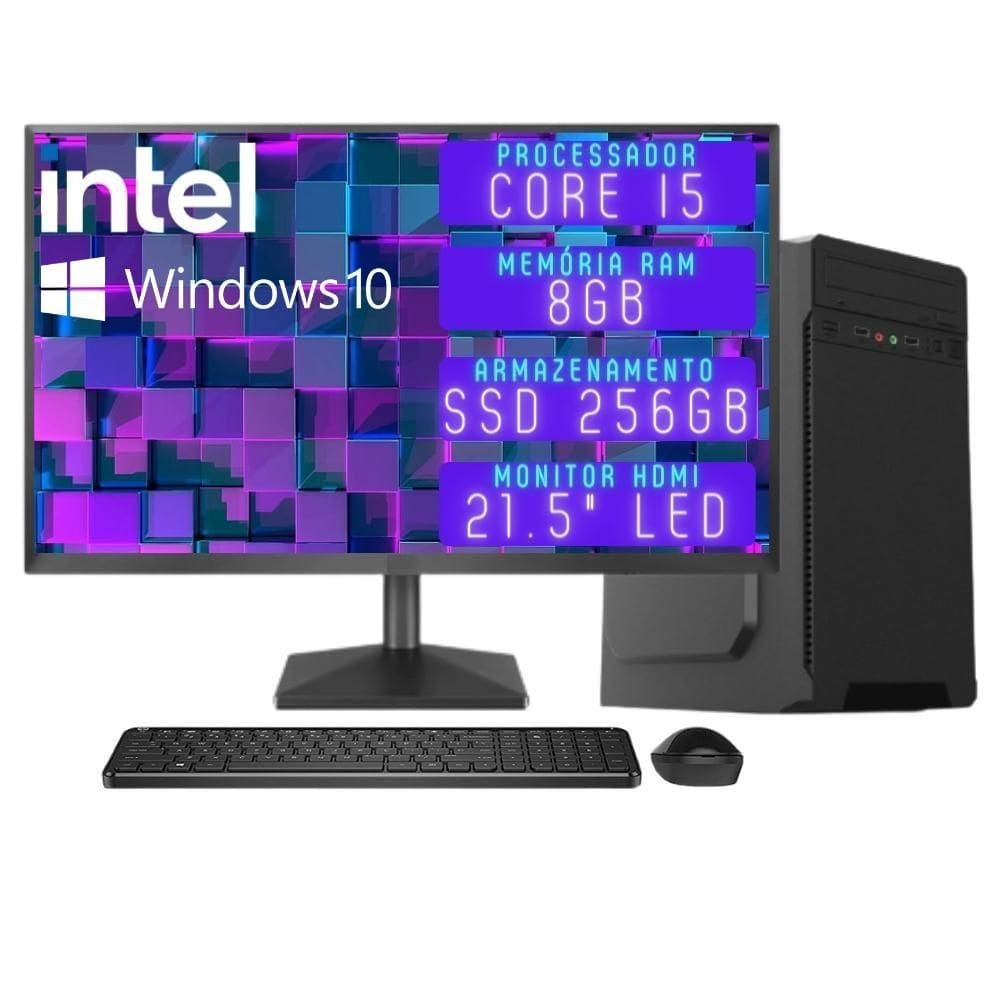 Computador Completo 3green Desktop Intel Core i5 8GB Monitor 21.5" Full HD HDMI SSD 256GB Windows 10 3D-116