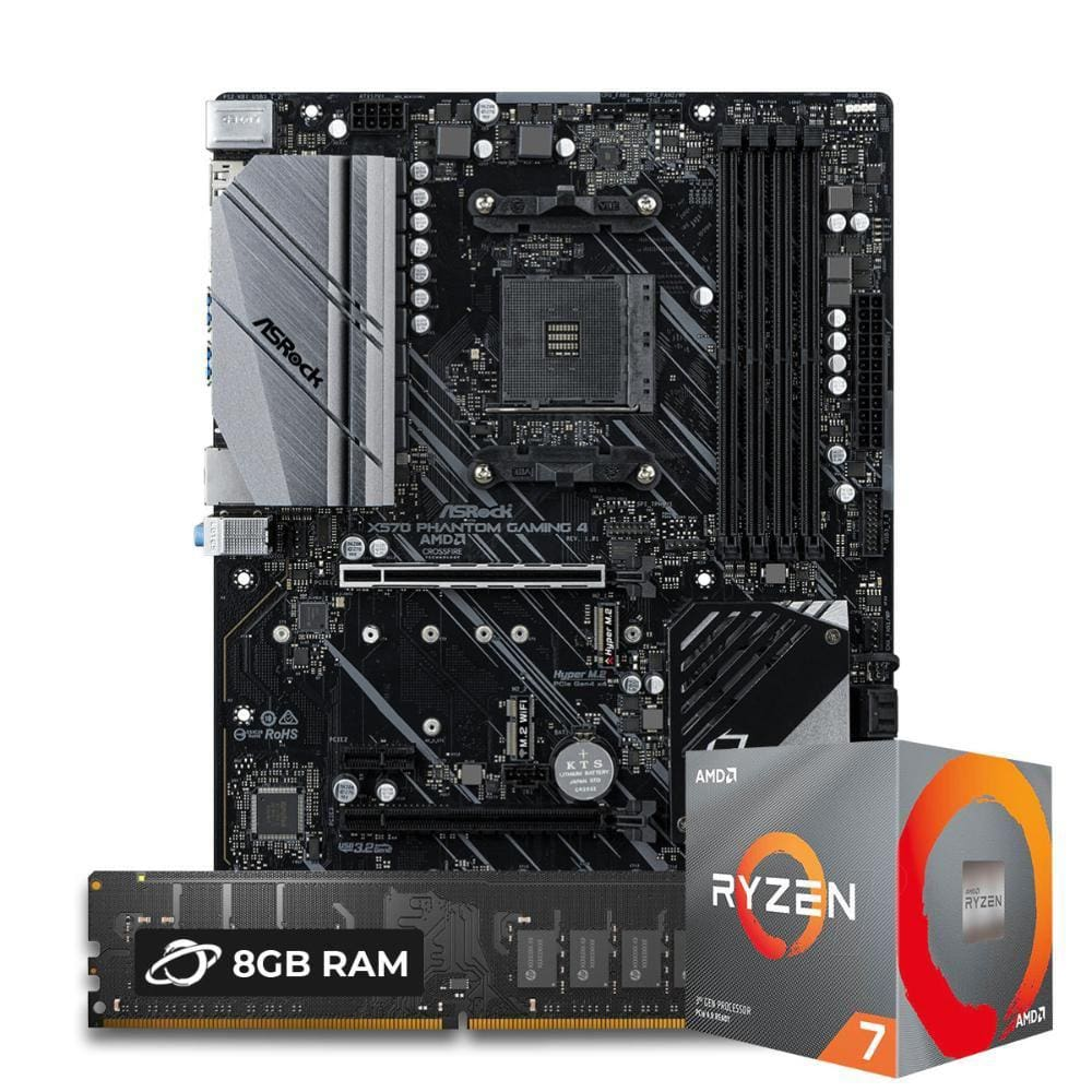 Kit Upgrade Processador Ryzen 7 5700X + Placa Mãe Asrock X570 Pg 4 + Memória 8Gb Ddr4