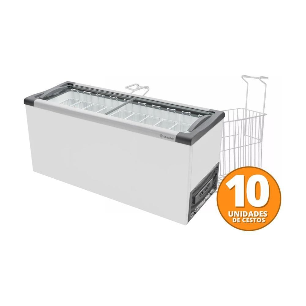 Kit - Freezer Horizontal Tampa de Vidro 404 Litros Nf55 - Metalfrio 127v + 10 Cestos Nextgen Branco - 110V