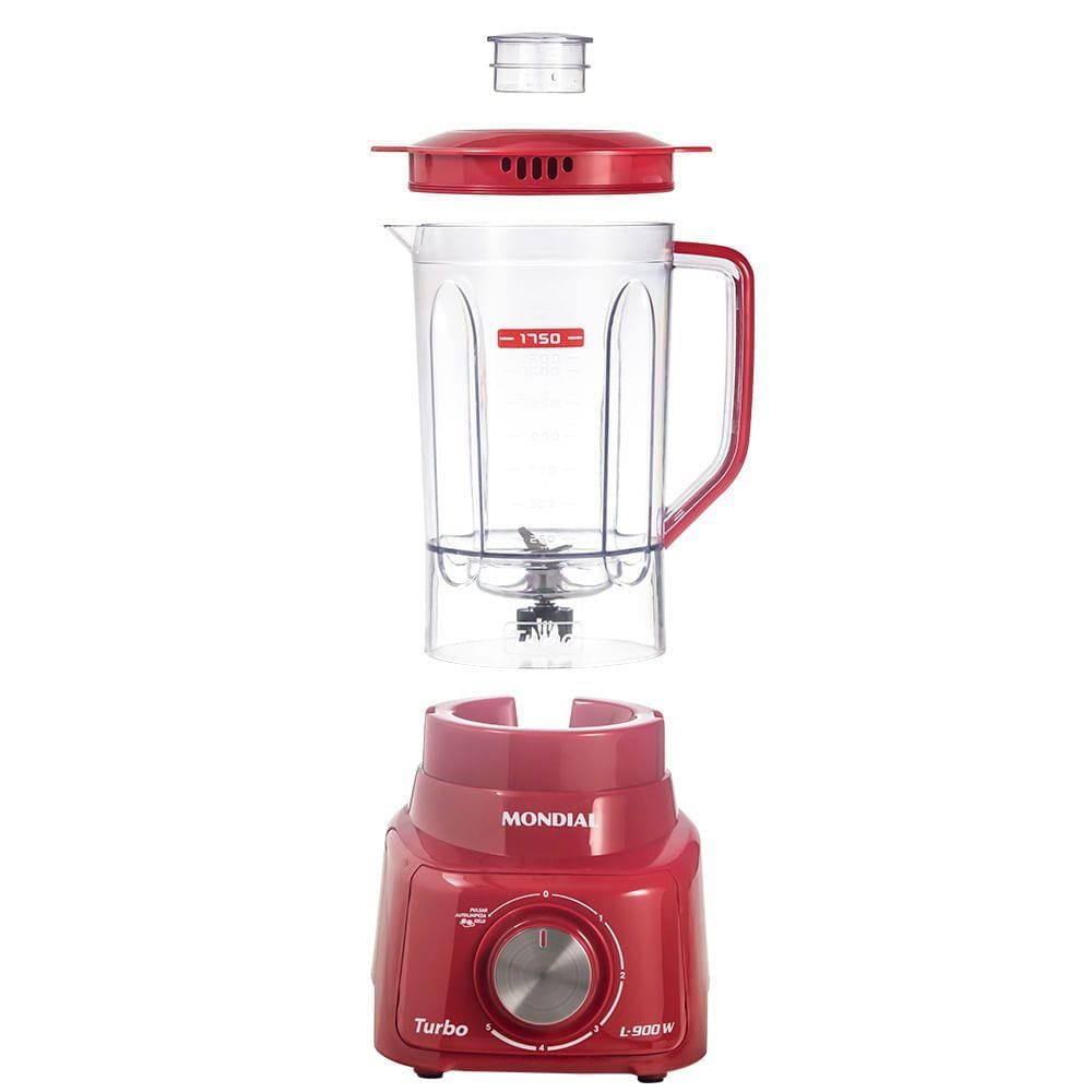 Liquidificador Mondial Turbo, 900W, Vermelho - L900 - 110V