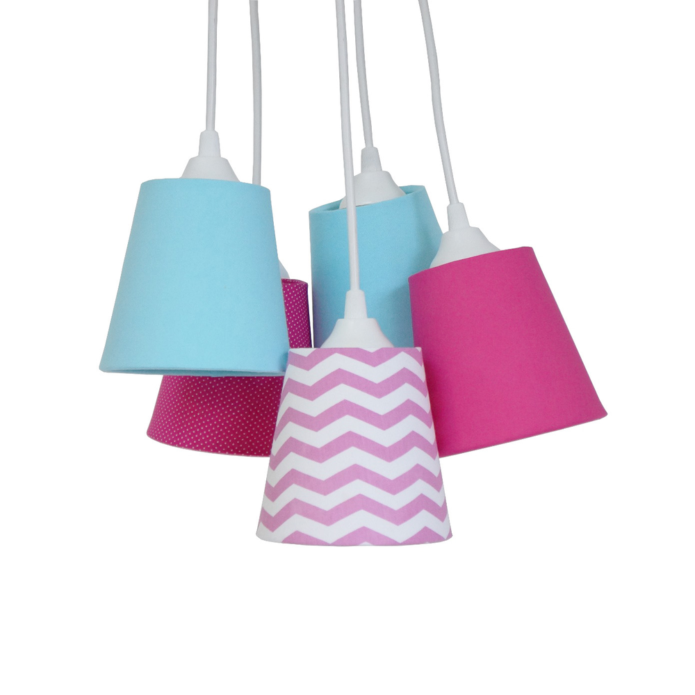 Lustre Pendente Cacho Mix Chevron Rosa, Pink e Azul Lustre Pendente Cacho Mix Chevron Rosa, Pink e Azul