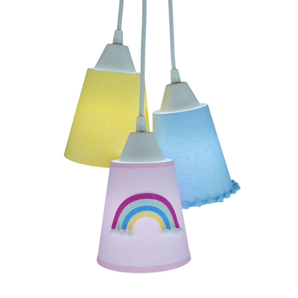 Lustre Pendente Luminária Quarto Bebê Tecidos Cacho Arco Íris Lustre Pendente Luminária Quarto Bebê Tecidos Cacho Arco Íris