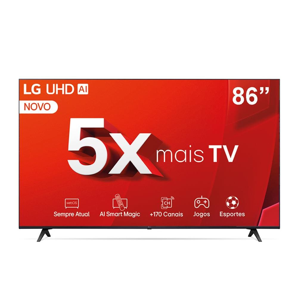 Smart TV 86" Ultra HD 4K LG LCD 86UT8050PSA com Processador a5 Ger7 AI, Alexa, Chromecast integrado, Otimizador de Jogos, webOS, Wi-Fi e USB