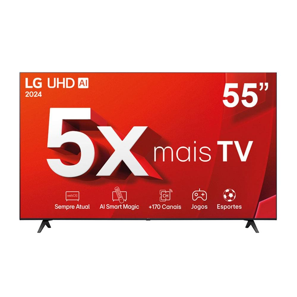 Smart TV 4K 55" LG Ultra HD 55UT8050 com Processador a5 Ger7 AI, Alexa/Chromecast integrado, Otimizador de Jogos, webOS 24 e Controle Smart Magic