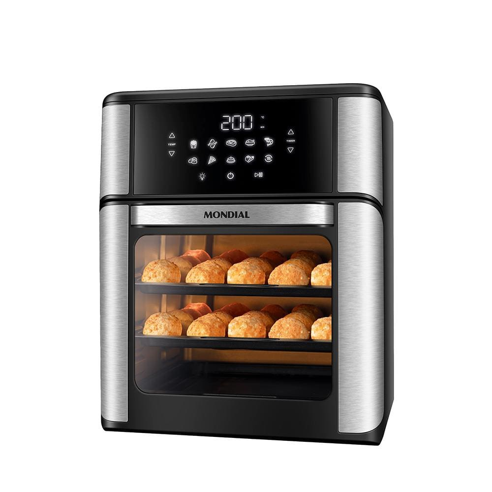 Fritadeira Elétrica Sem Óleo Air Fryer Oven 2 em 1 Mondial AFON-12L-BI 12L Digital Preta/Inox - 110V