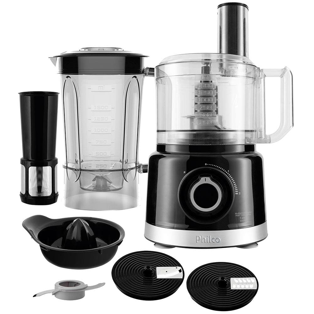 Multiprocessador de Alimentos Philco Turbo 5 em 1 PMP1500P com 2 Velocidades 1000 W - Preto - 220v