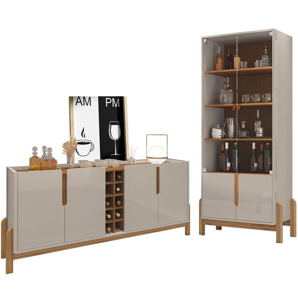 Buffet 190cm Adega 050520 E Cristaleira 4 Portas 50519 Off White Cedro DCASA