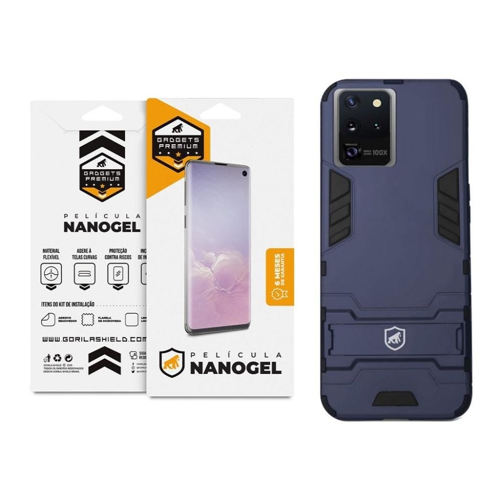 Kit Capa case capinha Armor e Pelicula Nano Gel Samsung Galaxy S20 Ultra - Gshield