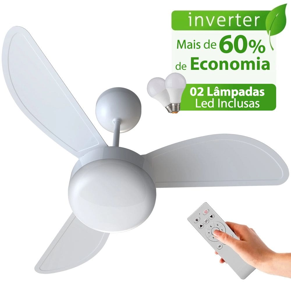 Ventilador de Teto Ventisol Fênix Branco Inverter Controle Remoto, 02 Lâmpadas Led Inclusas - Bivolt - Bivolt