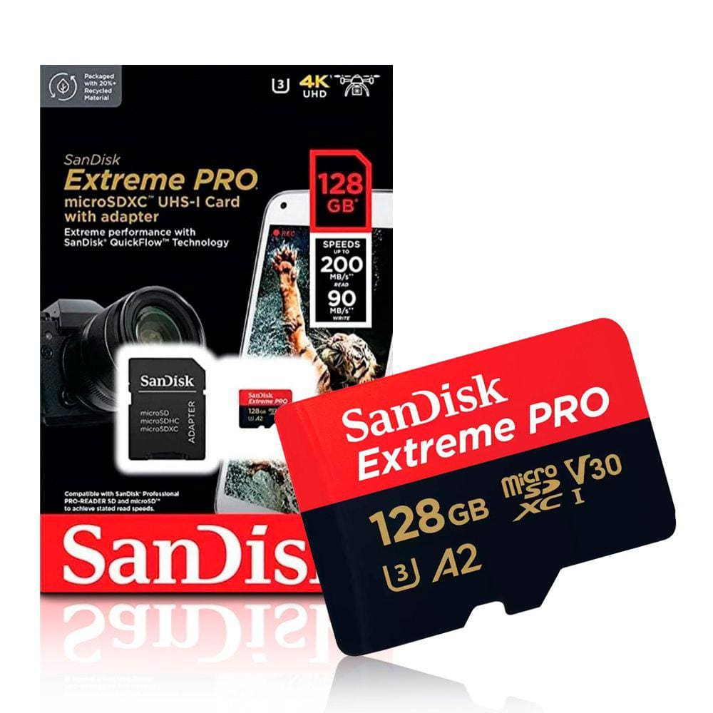 Cartão de Memoria. 128gb micro sd Cl10 200mb/s Extreme Pro SDSQXCD-128GB-GN6MA Sandisk