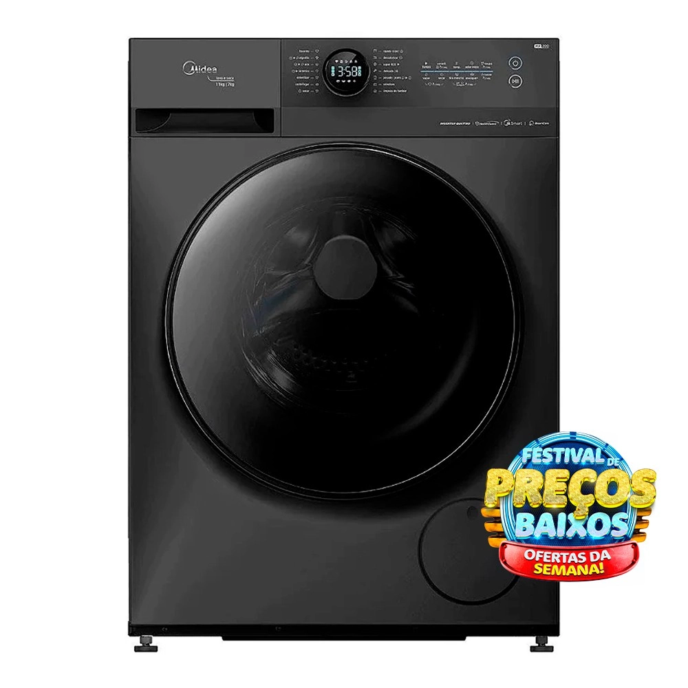 Lava E Seca Midea 11kg HealthGuard Smart MF200D110WB/GK Titanium Com 14 Programas E Wi-Fi