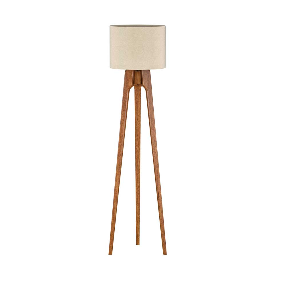 Luminária de Chão Allain Champagne e Linho Cru - Wood Prime VM 58477 Luminária de Chão Allain Champagne e Linho Cru - Wood Prime VM 58477