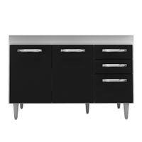 Balcão Gabinete de Pia Suécia sem Tampo 120cm 03 Portas 02 Gavetas Branco/Preto - Lumil Móveis