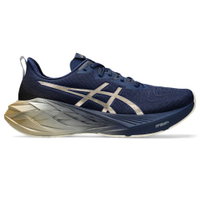 Tênis ASICS Novablast 4 Platinum - Masculino - Azul Marinho com Dourado