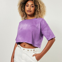 Camiseta Cropped Estonada Roxa Tie Dye