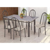 Conjunto de Mesa com 6 Cadeiras Primavera Preto e Rattan