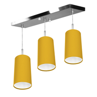 Lustre Pendente Cilindrico Triplo Base Retangular Amarelo