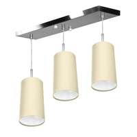 Lustre Pendente Cilindrico Triplo Base Retangular Bege