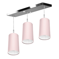 Lustre Pendente Cilindrico Triplo Base Retangular Rosa