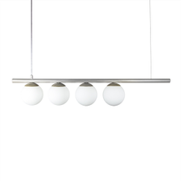 Lustre Pendente Figo PRATA - 4 Globos Esfera de Vidro Branco