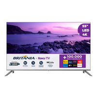 Smart TV DLED 55" Ultra HD Britânia 4K BTV55G7PR2CGB Roku TV com HDMI, USB, Wi-Fi, Dolby Audio e Processador Quad-Core