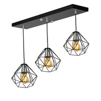 Lustre Pendente Aramado Triplo Base Retangular Preto