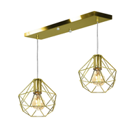 Lustre Pendente Aramado Duplo Base Retangular Dourado