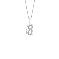 Pingente Gato em Ouro Branco 18k com Diamantes