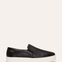 Tênis slip on de couro com recortes via uno preto