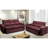 Conjunto de Sofá 3 e 2 Lugares Retrátil e Reclinável Cama inBox Slim 2,00x1,50m Velusoft Vinho - Vinho