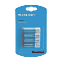 Pilhas Recarregáveis AA Multilaser 2500mAh Com 4 Unidades- CB052