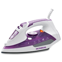 Ferro de Passar a Vapor Mondial Ceramic Express F-40 com Spray e Base Cerâmica - Branco/Roxo - 220V