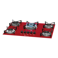 Cooktop a Gás Fischer 5 Bocas TC Mesa Vidro Vermelho Rouge Bivolt