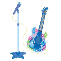 Guitarra Infantil C Microfone Pedestal Toca Mp3 Luz Som Azul